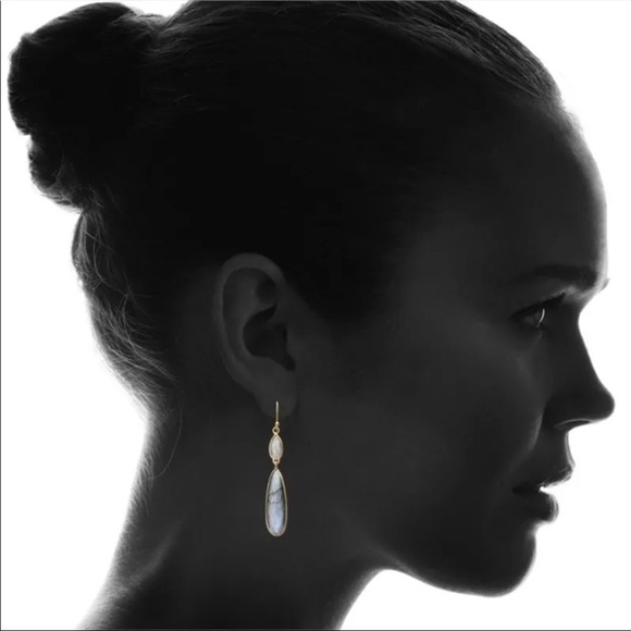NEW Gold Plated Marble Stone Dangle Earrings - Picture 2 of 5